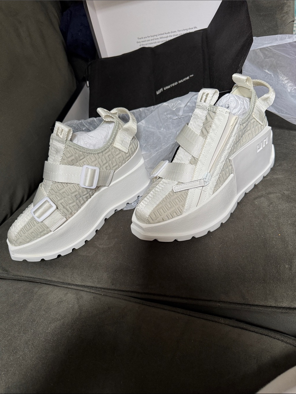 United Nude Off-White Textured Platform Sneakers - Picture 4 of 8